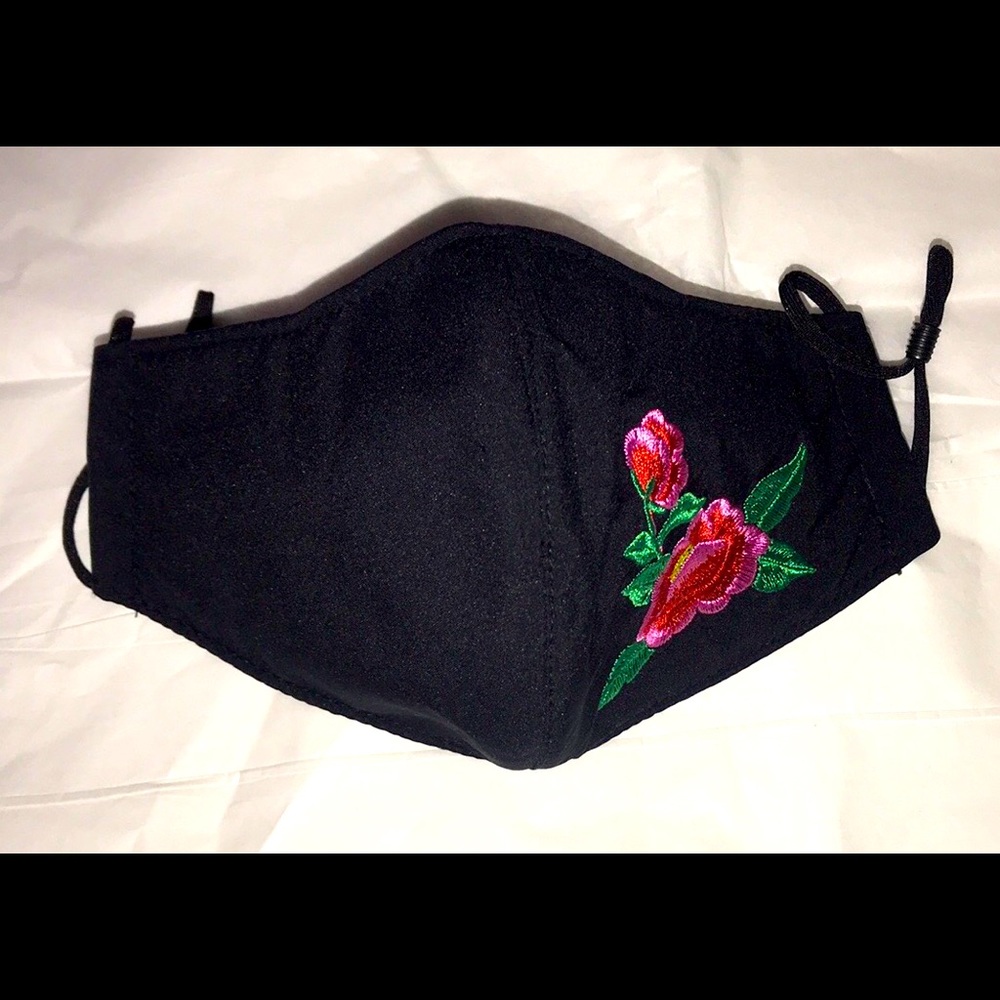 Black face Mask with embroidered flowers